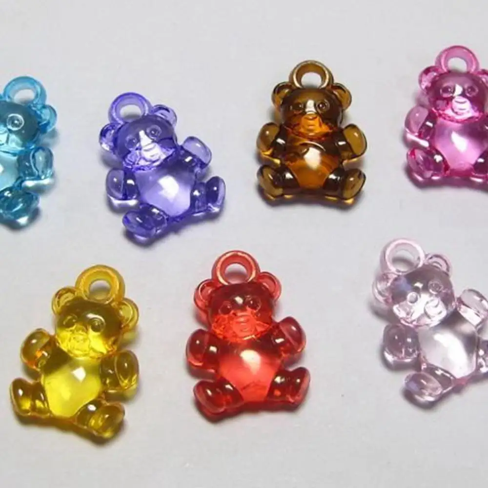 

100 Mixed Colour Transparent Acrylic Bear Charm Pendants 20X15mm