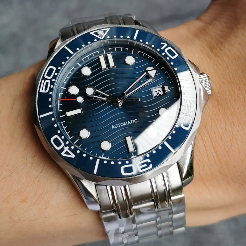 41mm blue sapphire glass see through back ceramic bezel NH35 Automatic Movement Mens Watch