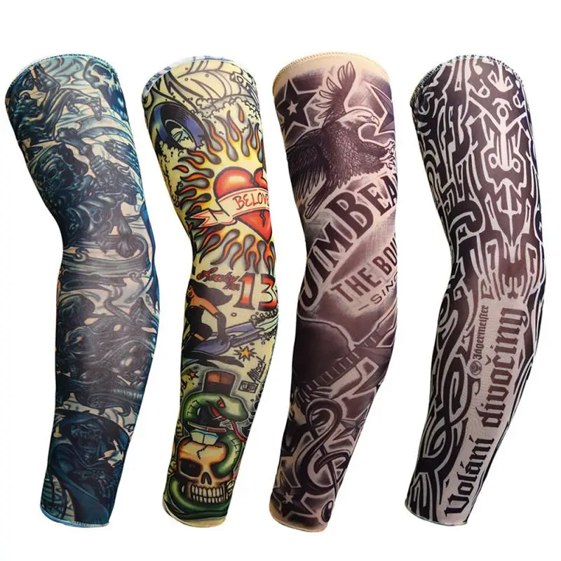 1 pz manicotti del braccio falso tatuaggio temporaneo manica braccio pieno protezione solare manicotti del tatuaggio Slip Running protezione UV del