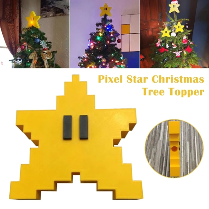 3D Pixel Star Christmas Tree Game Ornament for Christmas Tree Decorations Holiday Treetop Xmas Gifts