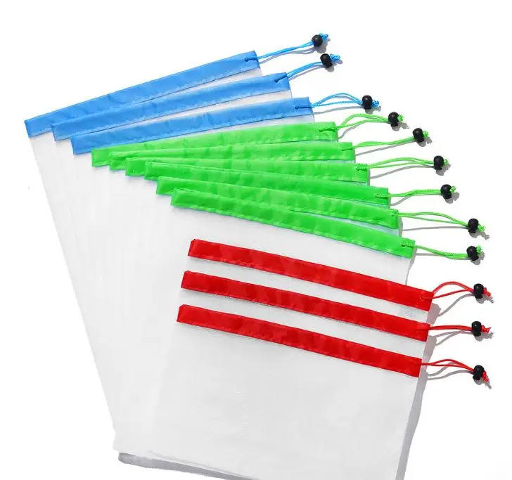 Reusable Mesh Produce Bags 12pcs/set Washable Eco Friendly Bags for Grocery Shopping Storage Fruit Vegetable Bag SN2983