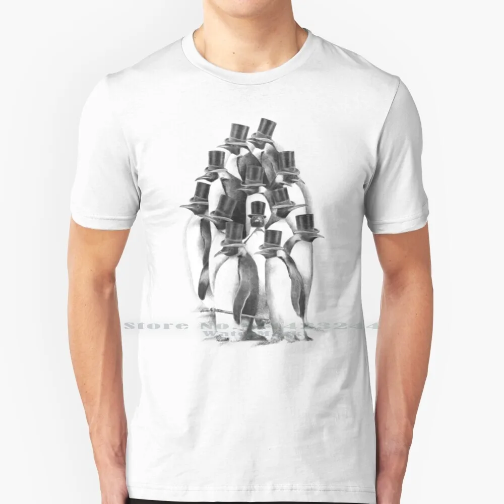 A Gathering Of Gentlemen 100% Cotton T Shirt Penguins Vintage Top Hats Funny Cute Animals Birds Opifan Fan Brothers Digital