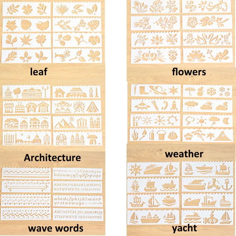 8pcs/set Multi-function Hollow Lace Ruler Drawing Board Mold Painting Template Decoration Tool