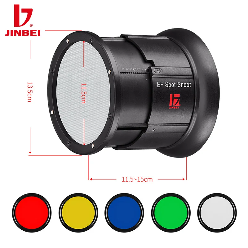 JINBEI EF-LED Focalize Spot Snoot 10~40 Degree Zoomable Art Special Effects Snoot with Color Gel for Bowens Mount Studio Light