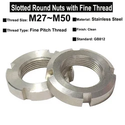 1Piece-2Pcs M27 M30 M36 M39 M40 M45 M48 M50 SUS304 Stainless Steel Slotted Round Nuts Locknuts with Fine P2.0 Thread GB812