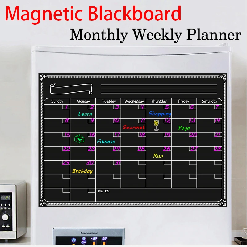 A3 Size Magnetic Blackboard Fridge Sticker Children Chalkboard Week Month Planner Calendar Dry Erase Board Table Message Board