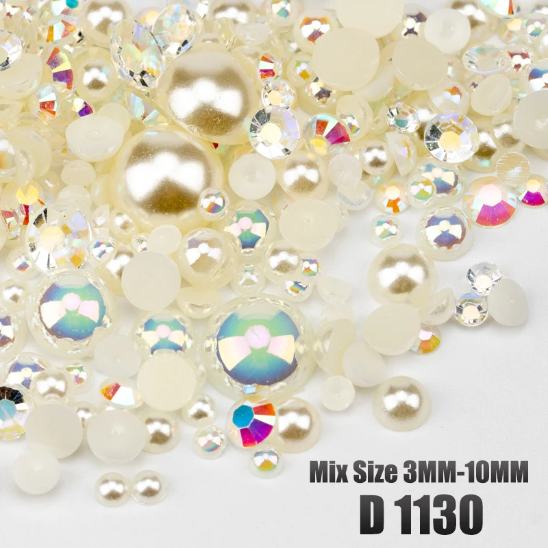VDD 30/60/200g Gemischte Größen ABS Imitationsperlen Halbrunde Flachrückseitige Perlen AB-Farbe Harz-Strasssteine für Handwerk, Nagelkunst und DIY-Dekoration – Detail 26