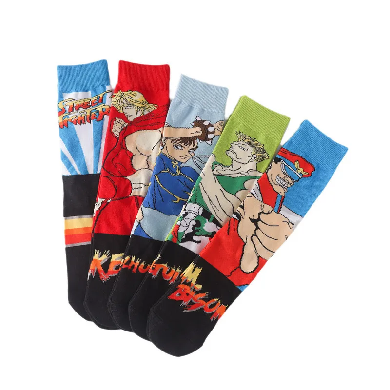 5 pairs Men\'s Socks Street Fighter Series Cartoon Socks Street Fighting Anime Socks