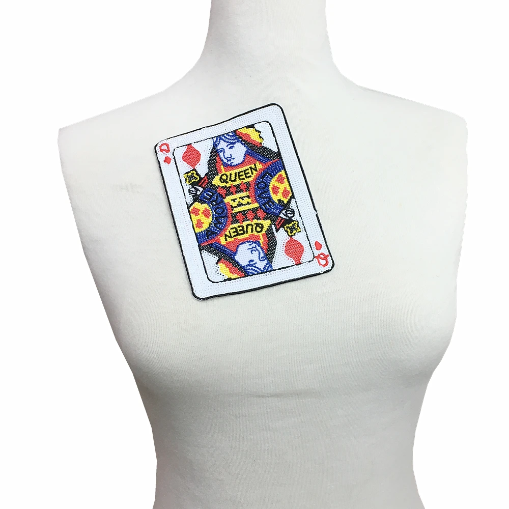 Cekiny Poker Patch zroszony karty do gry aplikacja Paillette gry łatki na odzież Parches Bordados szyć na 12x10cm AC1168