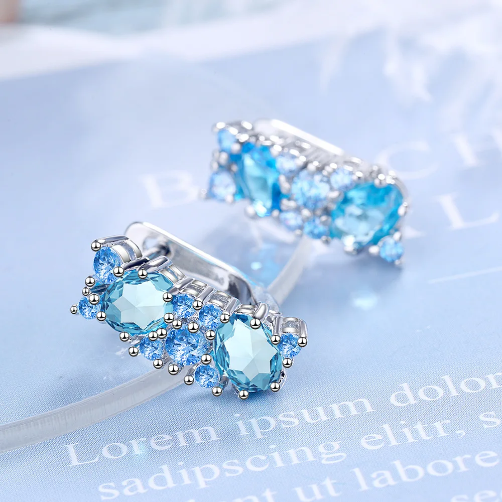 New Fashion 925 Sterling Silver Earrings Exquisite Blue Zirconium Diamond Earrings For Women Wedding Engagement Jewelry Gifts