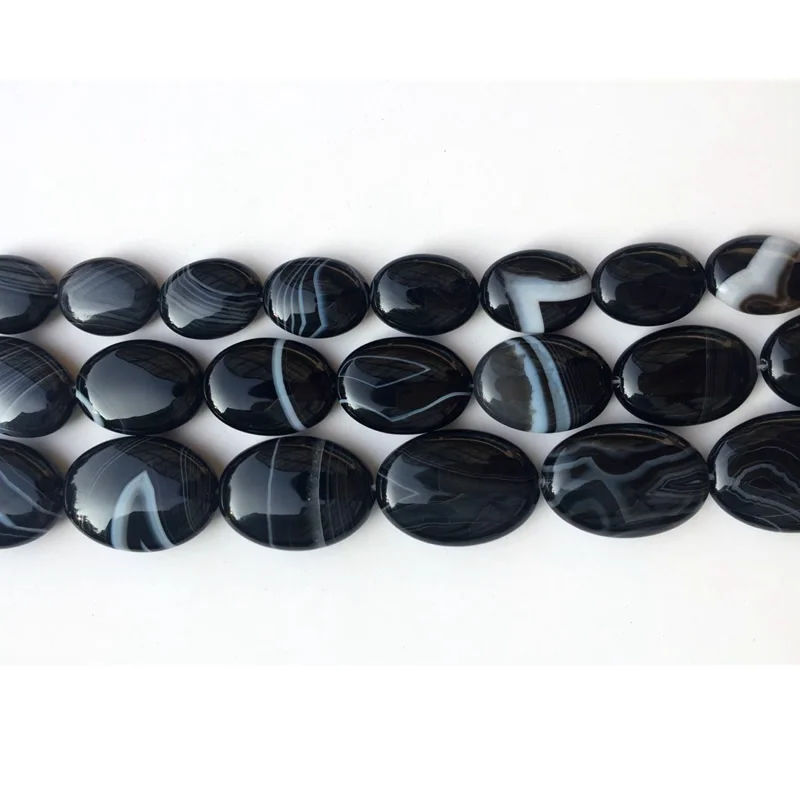 Natural Stone Beads Flat Oval Black Agates For DIY Bracelet Making Creative Jewelry 22X30MM 15 Inches