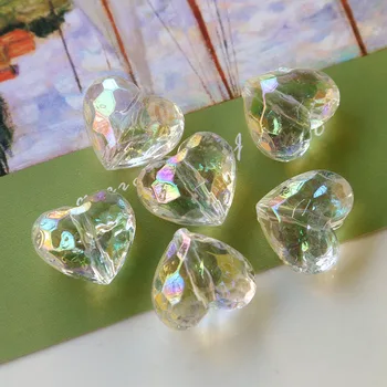 클리어 AB 색상면 처리 된 크리스탈 유리 하트 비즈 목걸이 펜던트 장식 액세서리, 귀걸이 쥬얼리 참 19*17mm 60 개 