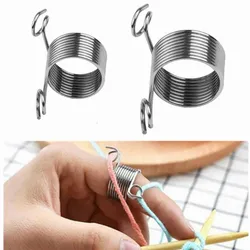 2 PCS Ring Type Knitting Tools Finger Wear Thimble Yarn Spring Guides Stainless Steel Needle Thimble Sewing Accessories 5BB5705