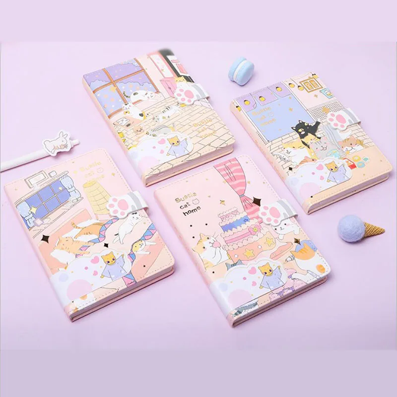 4 pcs/lot Creative Cat Paw Notebook Cute Magnetic buckle Note Book Diary Planner Stationery gift School Supplies