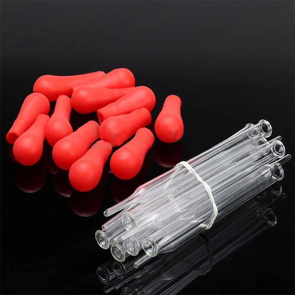 5Pcs/Pack 10ml Glass Pipette Medicine Laboratory Dropper Red Rubber Head Pipet Transparent Dropper Color School Lab Supplies