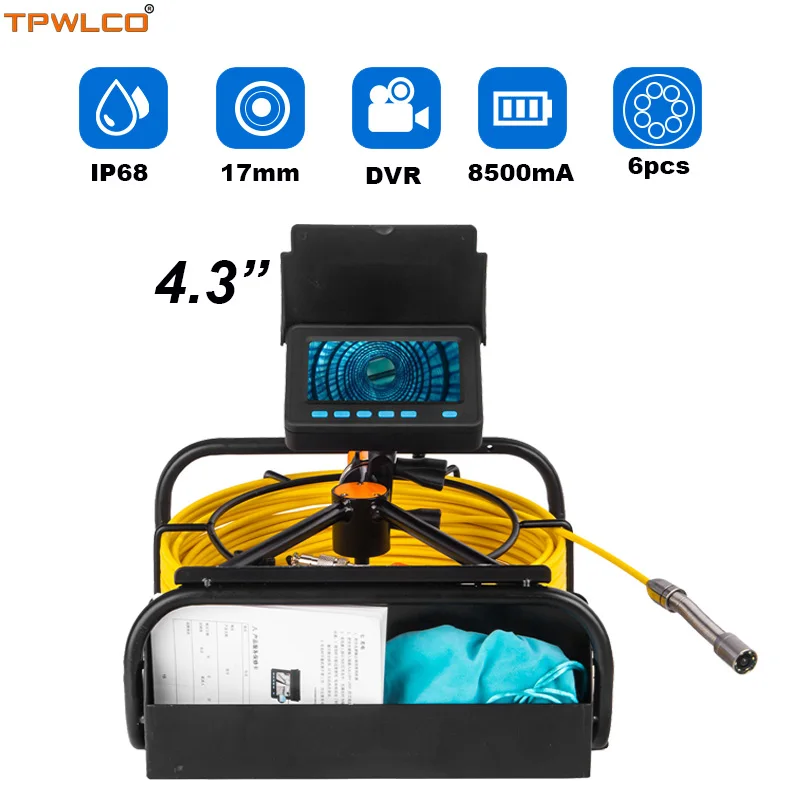 

4.3inch Monitor Pipeline Surveillance Inspection System With DVR Function 10-50m Cable 17mm Pipe Camera Head With 6pcs LEDS