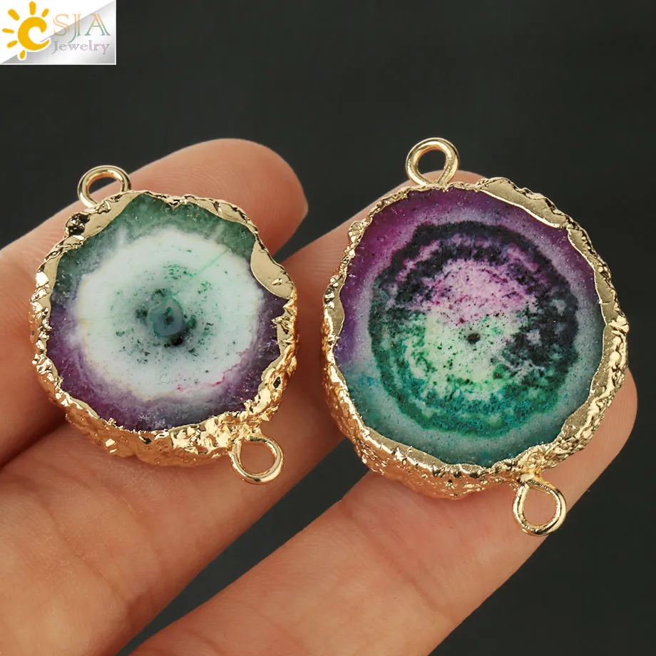 1pc Multicolor Natural Crystal Connector Gold-color Bezel Flat Irregular Stones Jewelry Findings Components for DIY Making G417