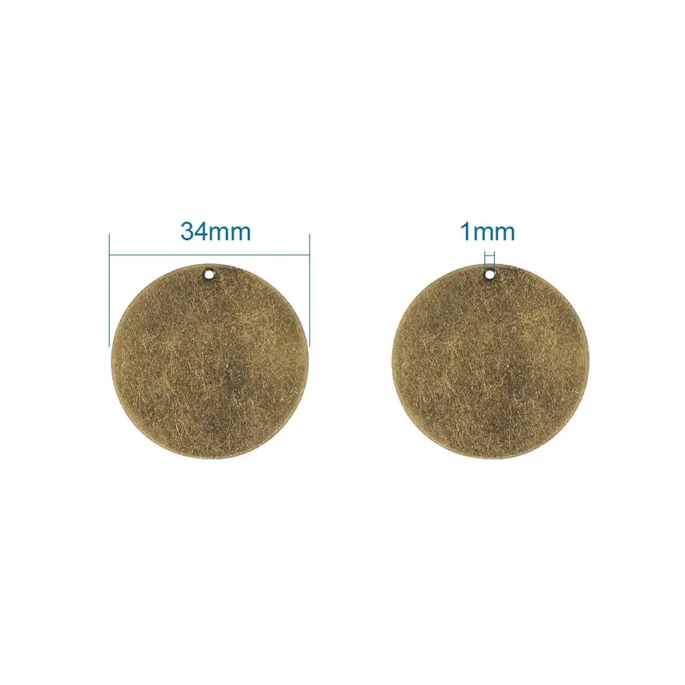 5pcs Blank Tag Pendants Brass Charms for Necklace Jewelry DIY Making Flat Round Antique Bronze 34x0.5mm