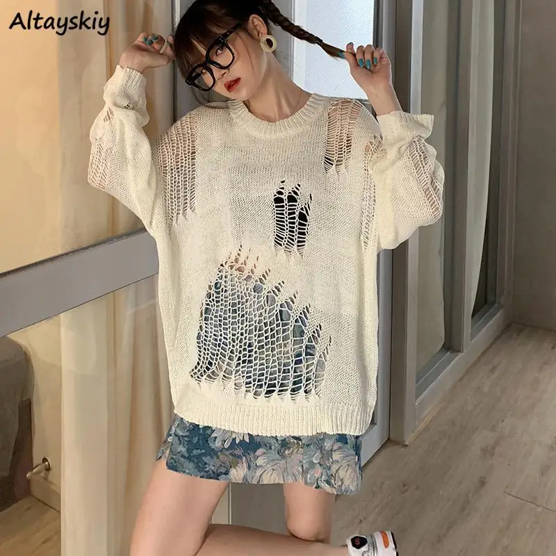 Sweaters Women Loose Casual Fashionable O-Neck Knitting Solid Simple Korean Style Chic Daily Autumn Trendy Long Sleeve Pullovers