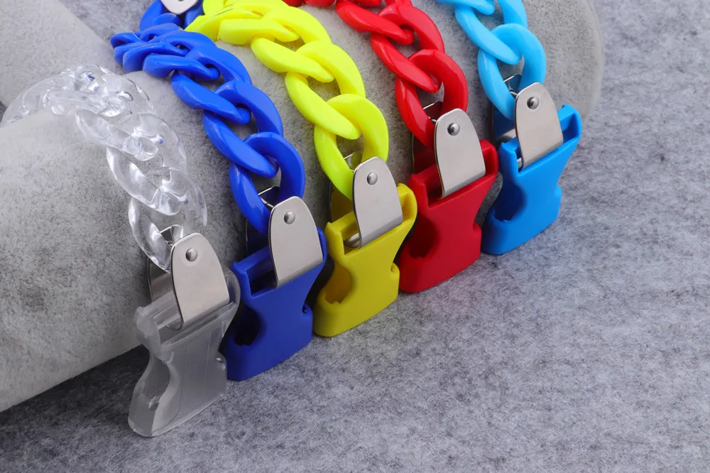 New Punk Acrylic Link Chain Buckle Bracelets Bangle Men Women Colorful Cuban Chains Charm Bracelet Fashion Party Jewelry Gift