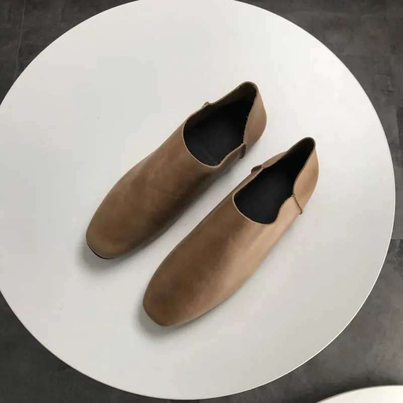 Genuine Leather Flats Casual Slip On Loafers Woman Shoes Comfortable Soft Leather Flat Shoes Square Toe Woman Footwear