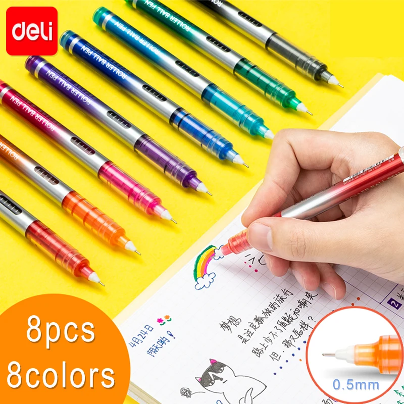 

Deli 8pcs/lot Color Gel Pen 0.5mm Multicolor Ink Refills for Kids Handbook Note Marker Pens School Stationery Office Supplies