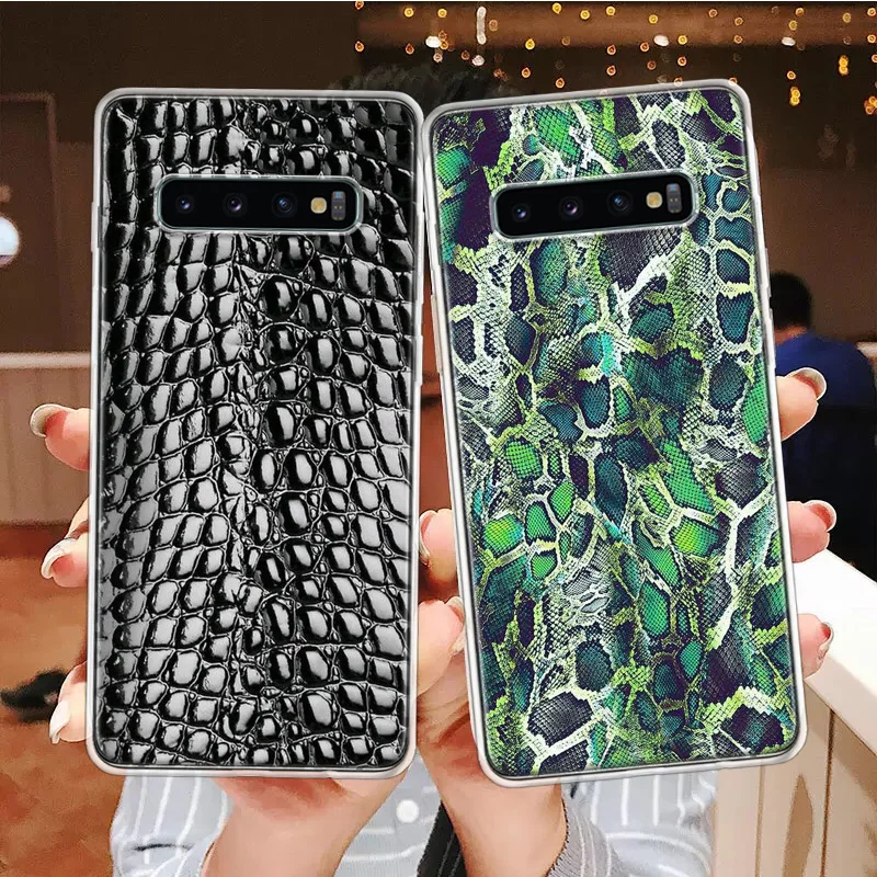 Custodia per telefono con chiamata in silicone da disegno con stampa in pelle di serpente rosa per Samsung Galaxy S23 S24 Ultra S21 S20 FE S22 S10 Plus S10E S9 S8 +