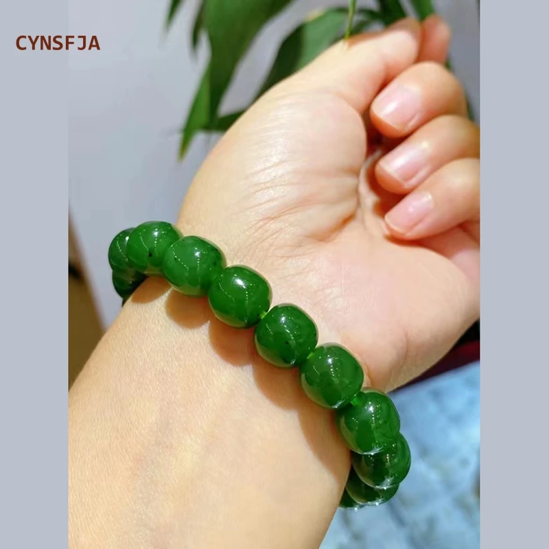 

CYNSFJA New Real Certified Natural Hetian Jasper Nephrite Lucky Amulets Green Jade Bracelets High Quality Elegant Birthday Gifts