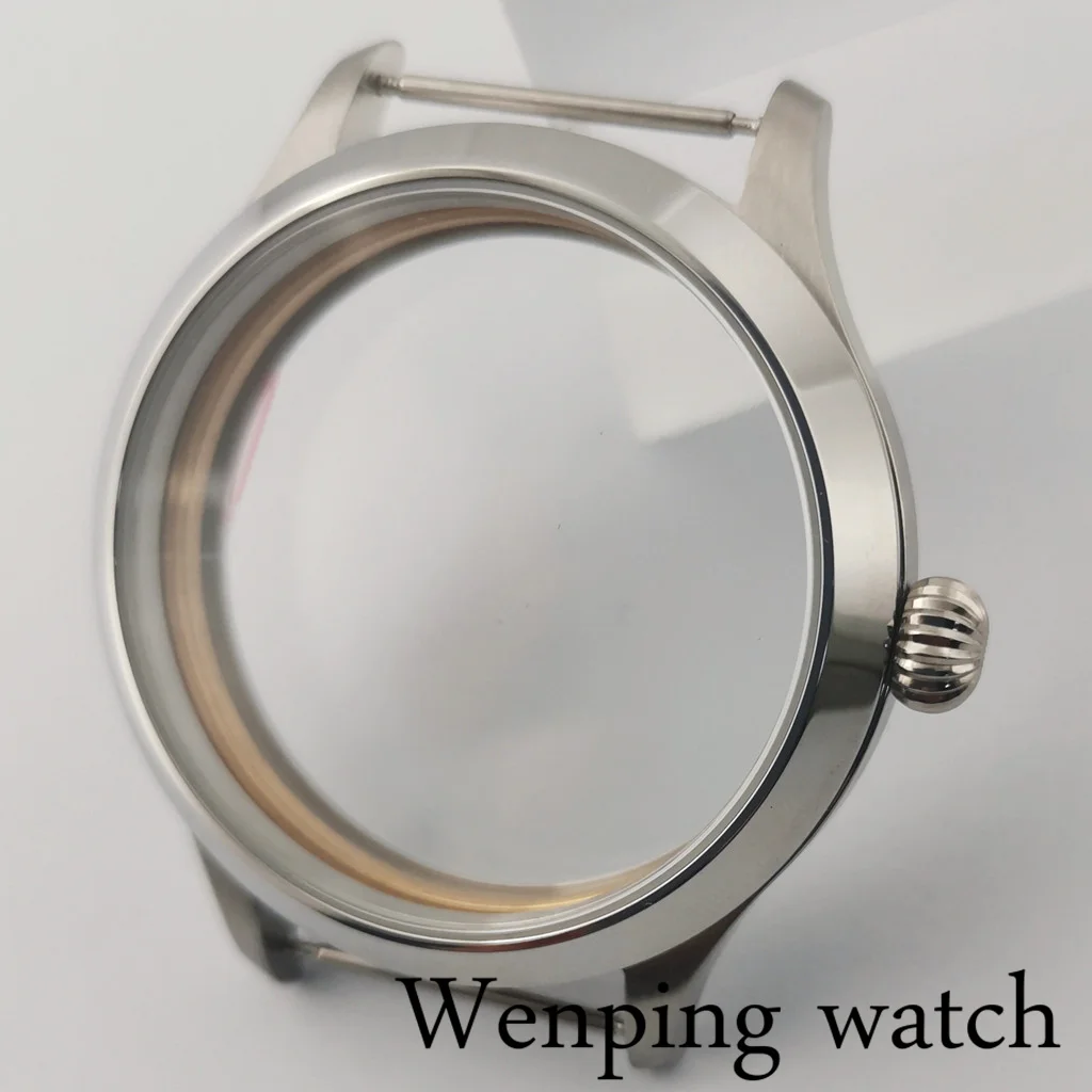 ETA6497 45mm Steel Silver Watch Case Glass Back Fit ETA 6497/6498 Sea Gull ST3600/3620 Movement Watch Accessories