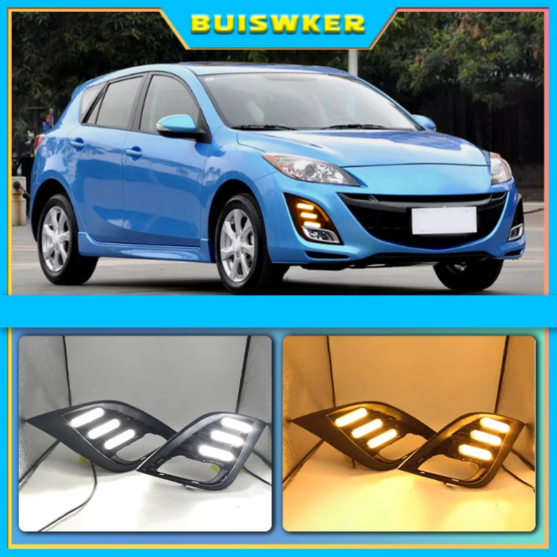 

1 Set DRL For Mazda 3 Mazda3 Axela 2010 2011 2012 2013 Daytime Running Lights fog lamp Yellow turn signal 12V Daylight