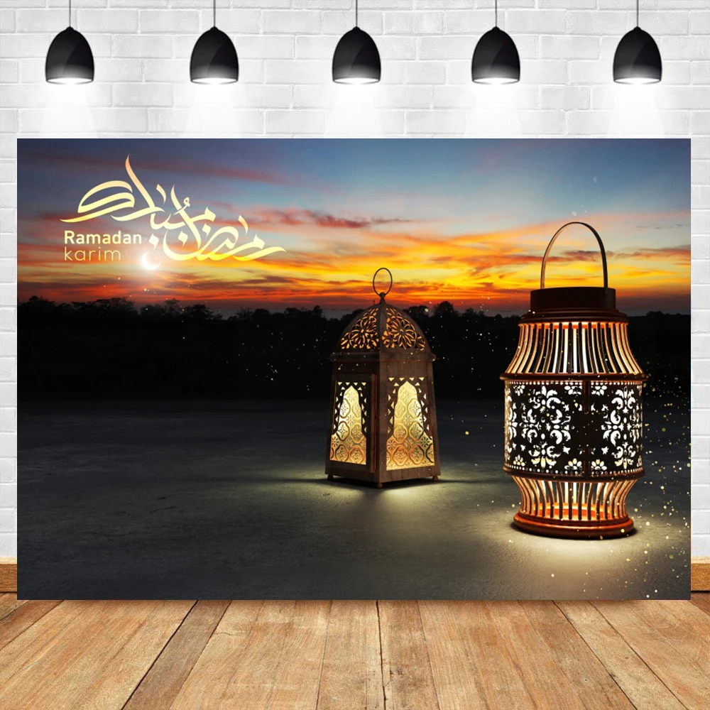 

Laeacco Eid Mubarak Ramadan Festival Lantern Fasting Muslim Photographic Background Scene Photography Backdrops For Photo Studio