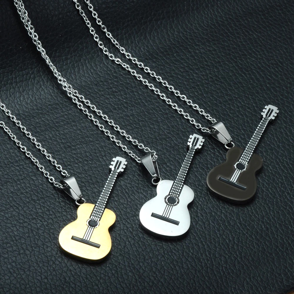 Hip Hop oro nero argento colore chitarra collana acciaio inossidabile musica Rock chitarra ciondolo gioielli catena collana donna uomo regalo