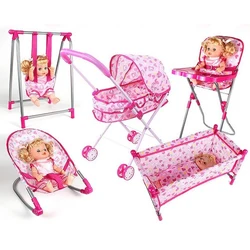 Kids Children Furniture Playset Toy, Cradle Rocking Chair Bouncer for Baby Doll, Great Birthday Gift