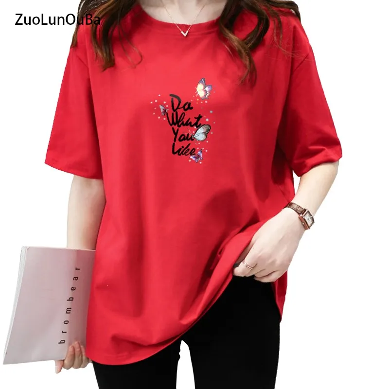 ZuoLunOuBa Summer New Women T Shirt Print Butterfly Letters Casual Loose Tops O Neck Cute Fox Female Short Sleeve Top Tees