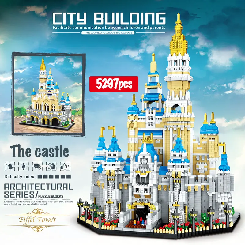 3D Diamant magische Prinzessin Schloss Bausteine Stadt Mini Architektur Vergnügung spark Figur Ziegel Spielzeug für Kinder