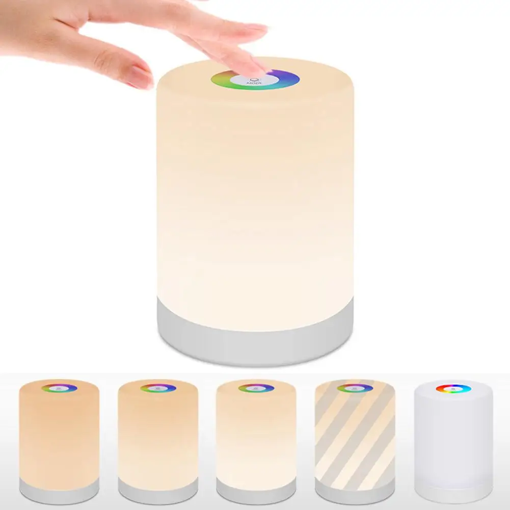 Lámpara LED de noche con Control táctil, atenuador inteligente, regulable, RGB, cambio de Color, recargable