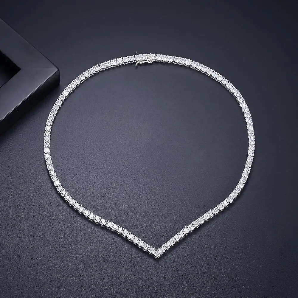 LUOTEEMI New V Shape Luxury Tennis Necklace for Women Small Cubic Zircon Paved Girl Fashion Jewelry Wedding Bridal Tennis Choker