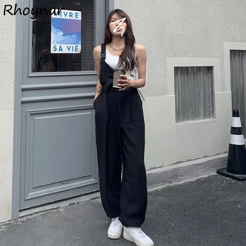 Jumpsuits Women Korean Summer High Waist Black Cargo Overall Sweet Loose College BF Female Gothic Punk Teen Girls Unisex Leisure