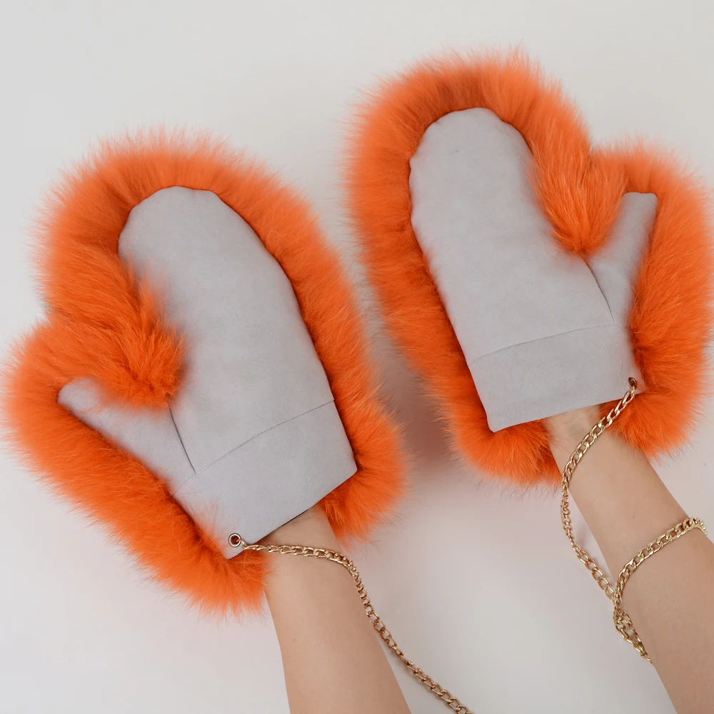 2025 New Brand Winter Women Natural Real Fox Fur Gloves Warm 100% Genuine Fox Fur Mittens Girl Fashion Luxur Real Fox Fur Glove