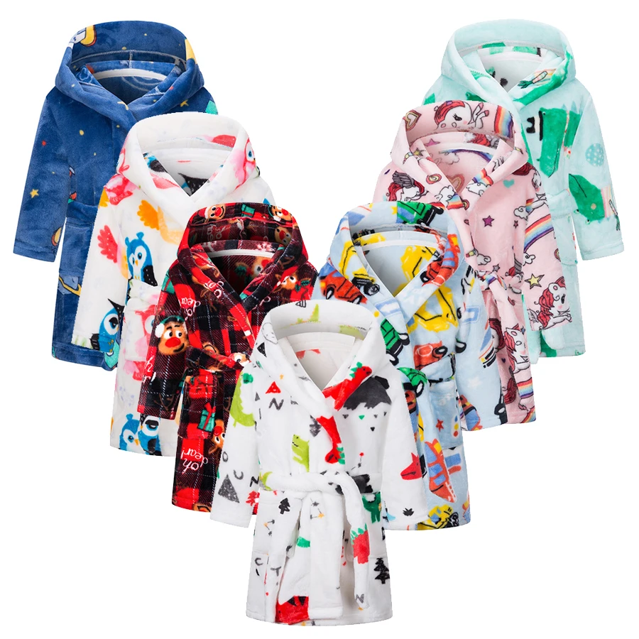 

Kids Bathrobe Flannel Sleepwear Baby Boys Robes For Girls Clothing Winter Warm Home Wear Children Robes Clothing Sleepwear 2-8T