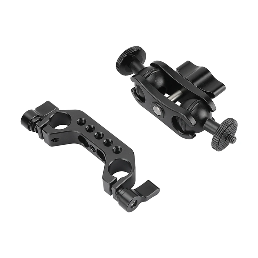 CAMVATE-abrazadera de doble varilla de 15mm, adaptador de brazo mágico de cabeza esférica ajustable de 1/4 "-20, para montaje de Monitor/LED/linterna/luz de vídeo