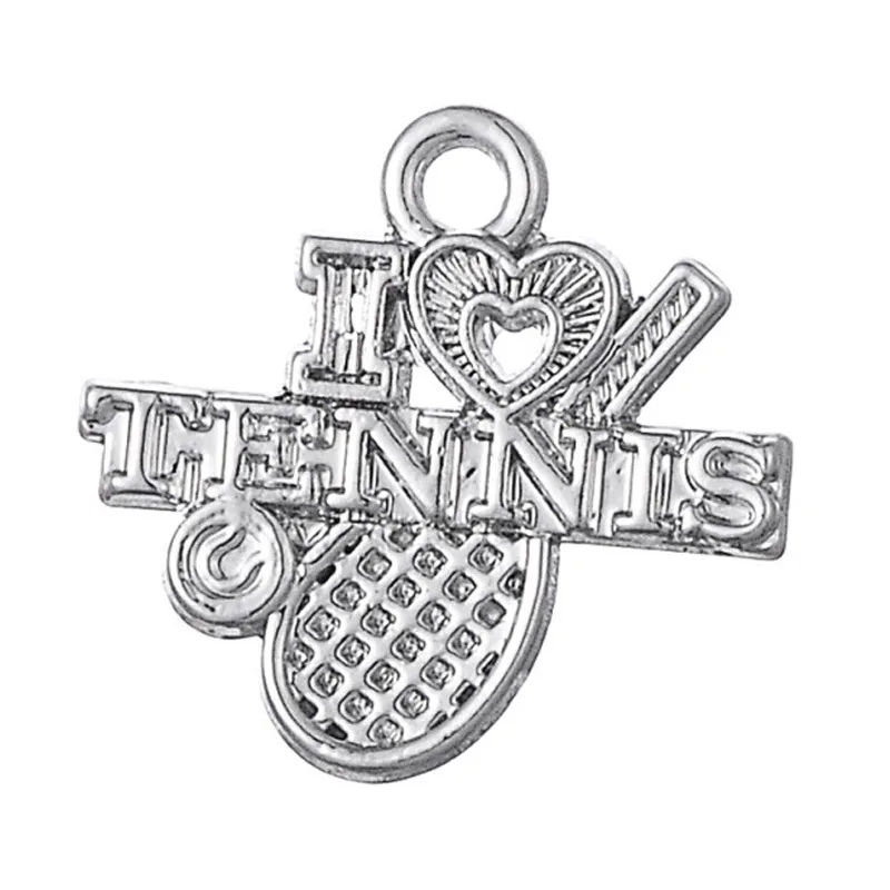 10pcs Fashion Rhodium Color I Love Tennis Alloy Sporty Letter Charms 18*18mm AAC1088