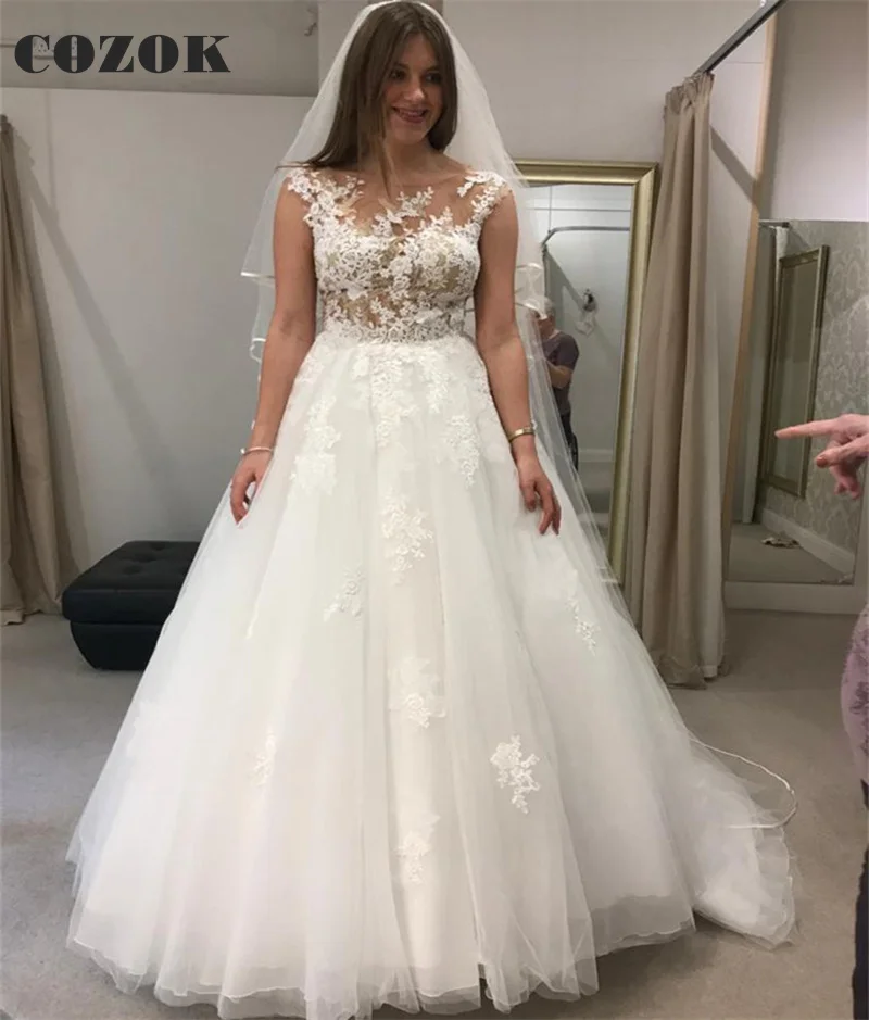 Linha a até o chão tule flores de renda longo formal elegante vestidos de casamento moda vestidos de noiva cz03