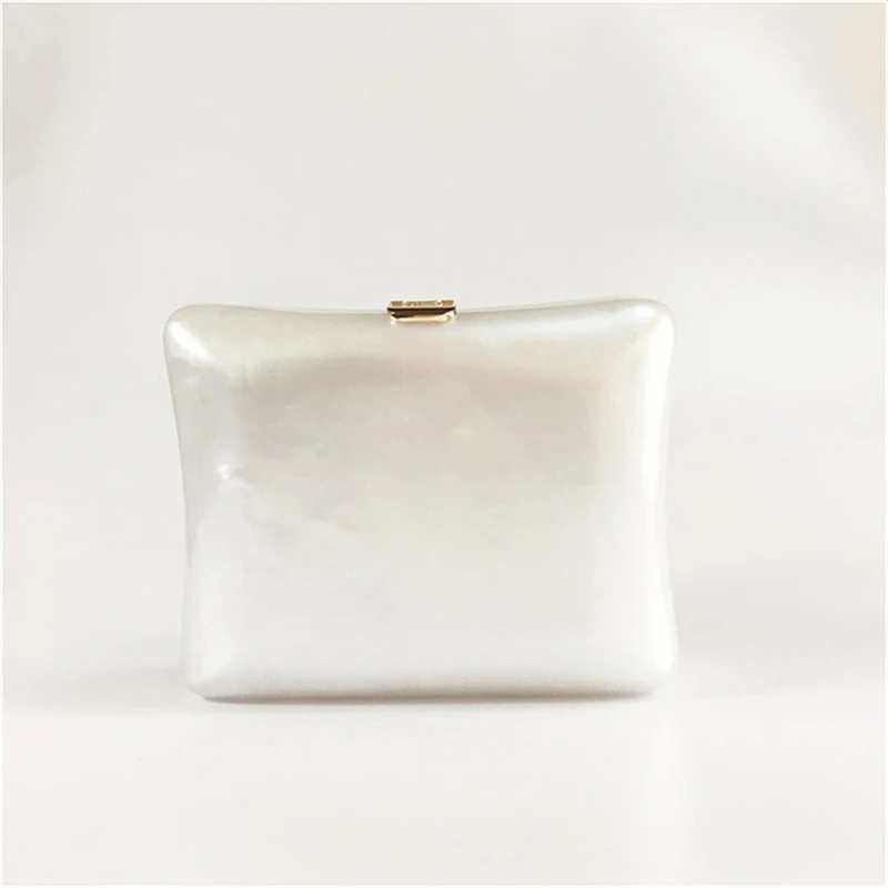 Luxury Brand Handbag Solid White Pearl Acrylic Evening Bags Chain Clutch Purse Wedding Party Women Wallet Designer Crossbody Bag