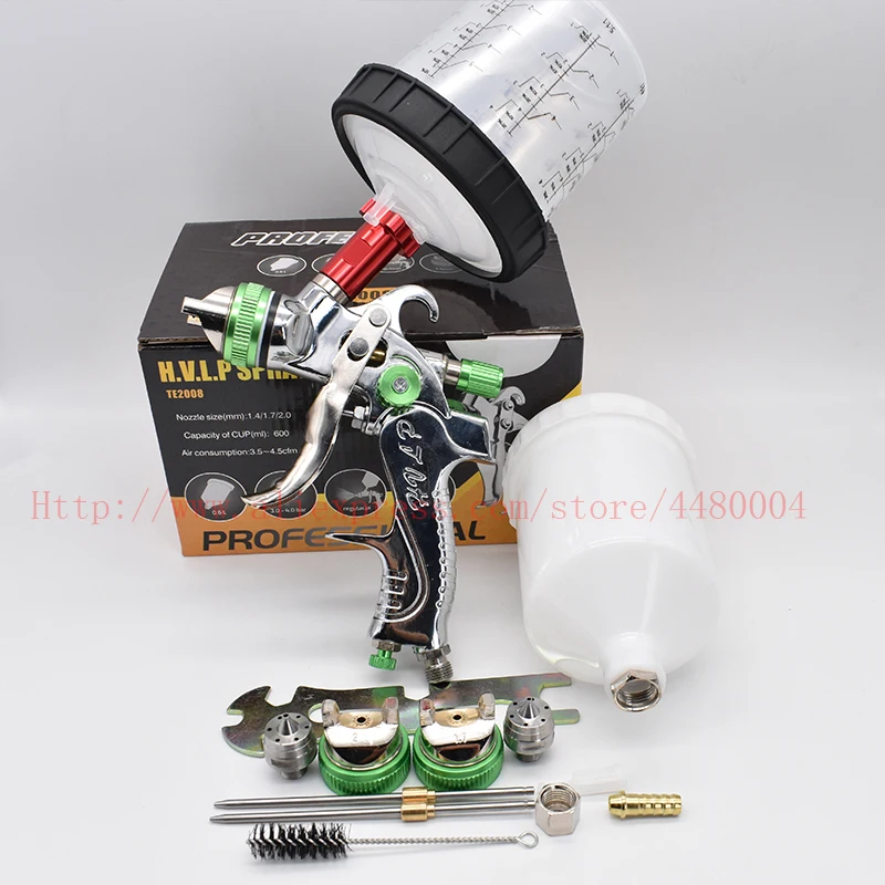 Juego de PISTOLA DE PULVERIZACIÓN HVLP, boquilla de 1,4mm + 1,7mm + 2,0mm, pistola de pulverización de pintura con taza mezcladora, aerógrafo profesional, PISTOLA DE PULVERIZACIÓN para pintar coches