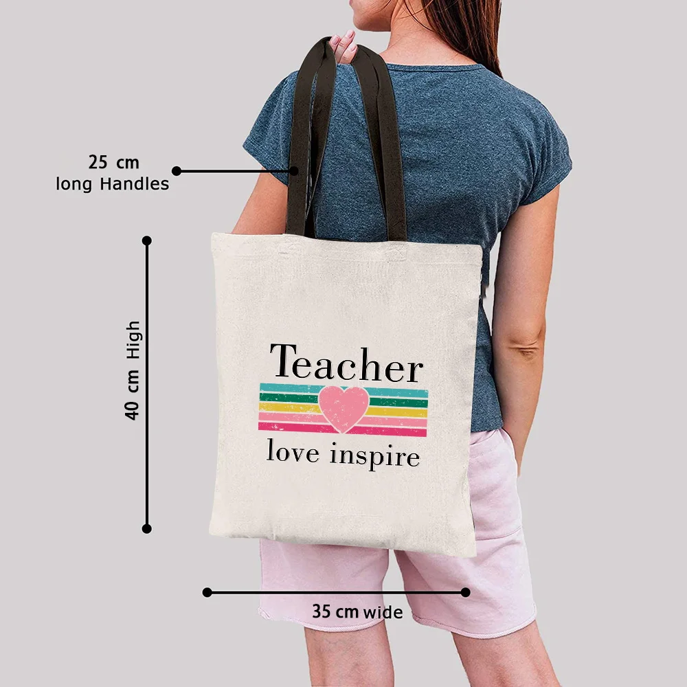 Shopping Bag Ladies Bag Handbag Shoulder Bag Casual Sweet Wind Cartoon Cute Teacher Pattern Printing Travel Bag White Canvas Bag