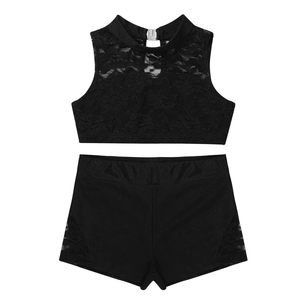 Kids Girls Stretchy Solid Color Strappy Sleeveless Gymnastics Ballet Crop Top with Shorts Set Girls 2 Pieces Sports Dance Wear