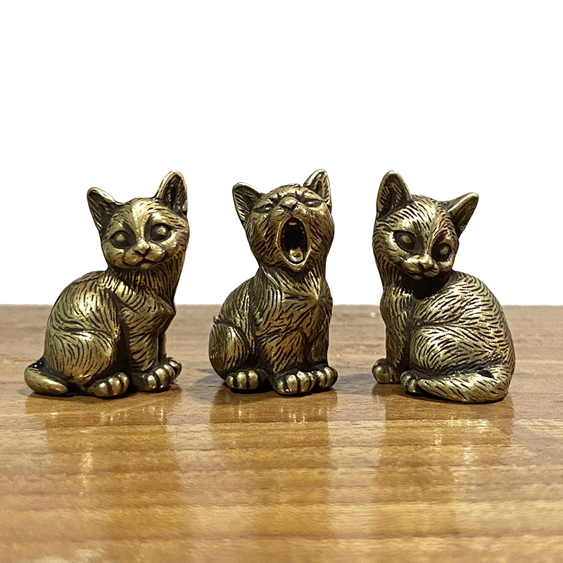 Vintage Brass Cute Cat Pocket Incense Holder Small Tea Pet Ornament Animal Pussycat Figurines Miniatures Desk Decorations Gifts