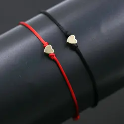 2pcs/set Handmade Copper Love Heart Shape Charm Bracelet Thin Red Rope Thread String Bracelets For Lovers Men Women Couples