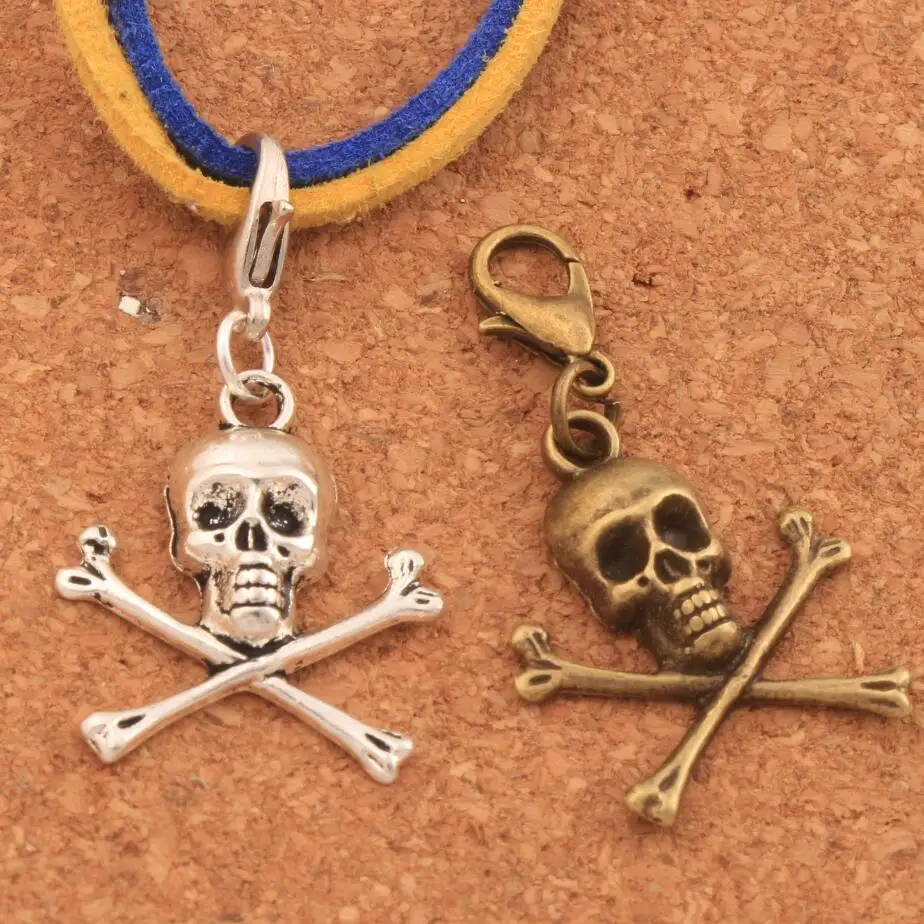 

100PCS Zinc Alloy Bronze Pirate Skull Halloween Clasp European Lobster Trigger Clip On Charm Beads C981 37.7x19.7mm